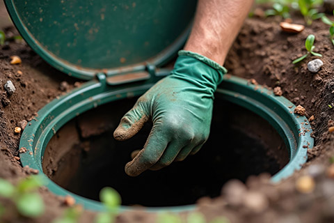 This is a picture of a septic tank lid being opened up for inspection in York region Durham region area